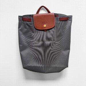 VTG LONGCHAMP LES PLIAGES Small Gray Nylon Backpack w Drawstring Packable Travel